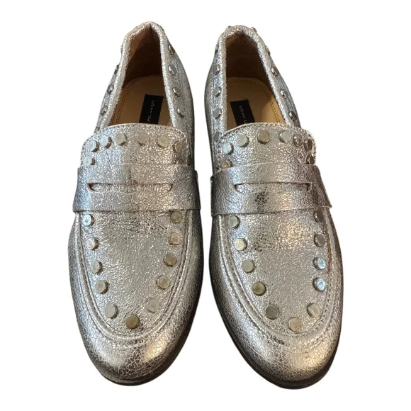Steve Madden Women's Metallic Silver Studded Loafers, Size 6.5, Classic Slip-On - Picture 2 of 4